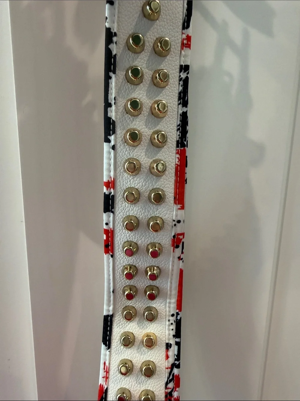 Studded White and Red Decorative Bag Strap